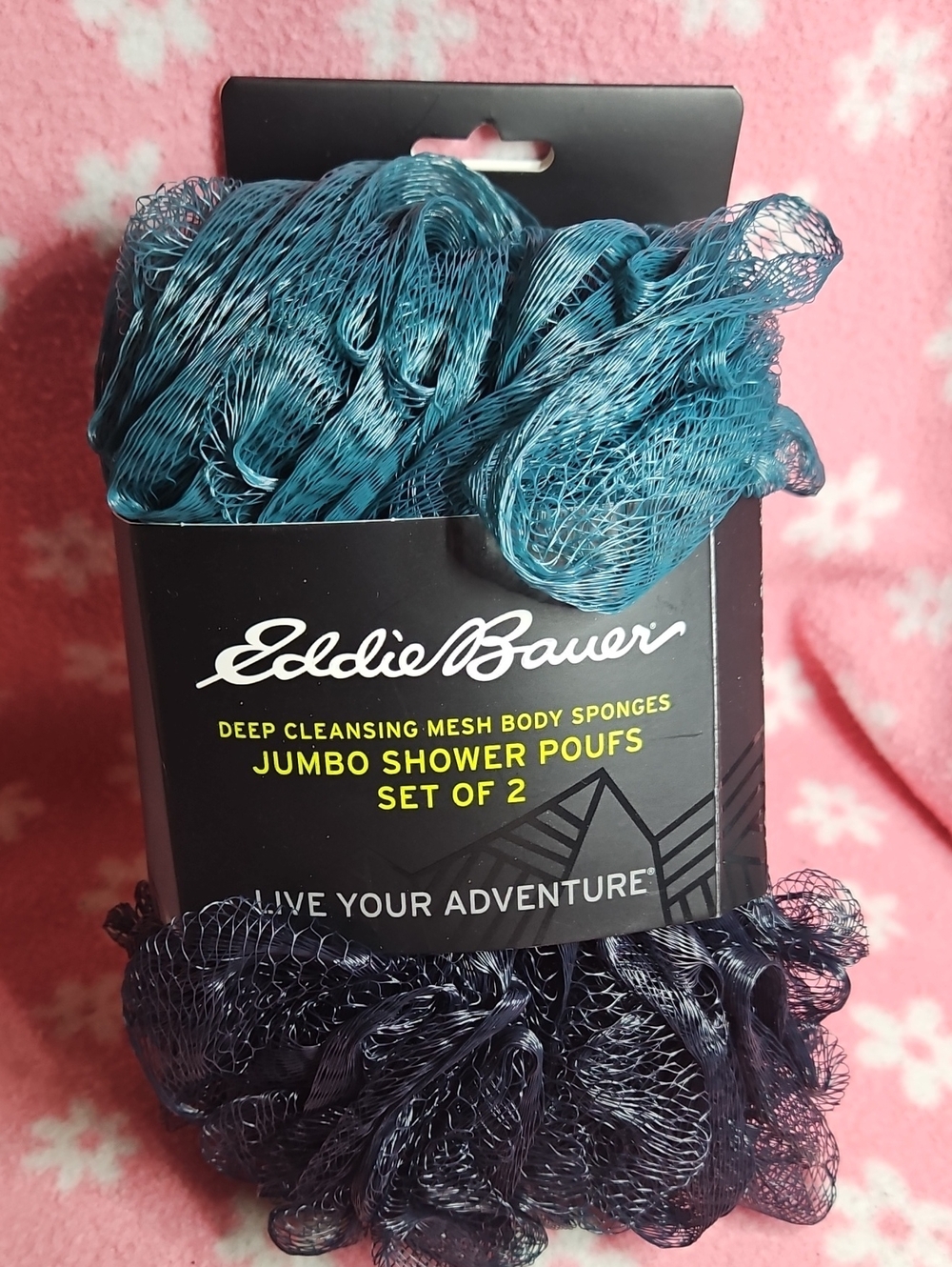 Eddie Bauer Teal and Navy Jumbo Shower Poufs - Set of 2